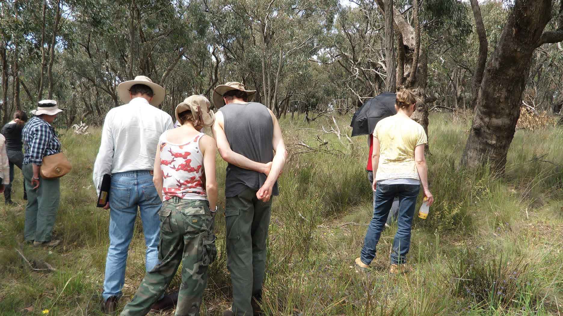 Heads down on a wildflower walk at Old Sydney Road Flora Reserve.