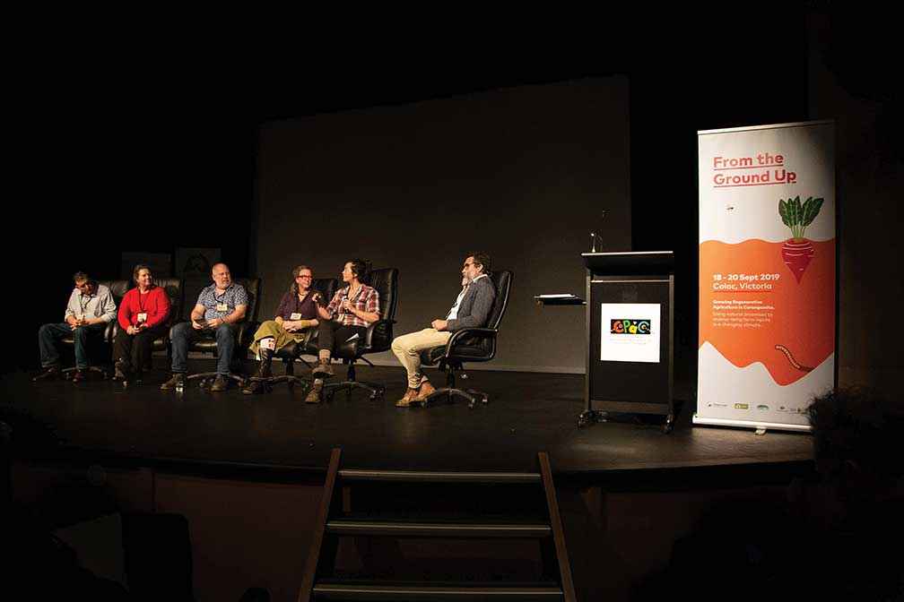 From left, a regenerative agriculture panel discussion with Ian and Dianne Haggerty, Richard Cornish, Tammi Jonai, Kristy Stewart and Charlie Arnott.