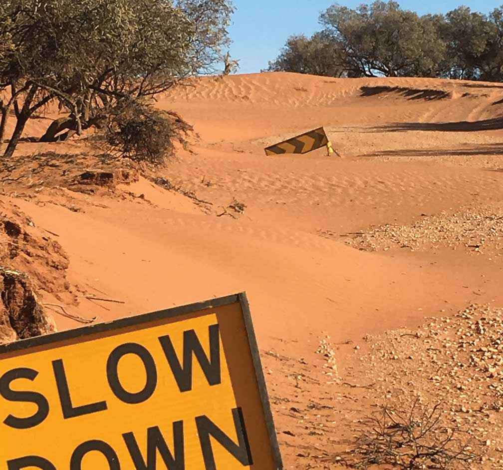 The Karween North Road at Meringur. More than 30 roads were closed in the district during 2019 and 2020 due to sand drift.