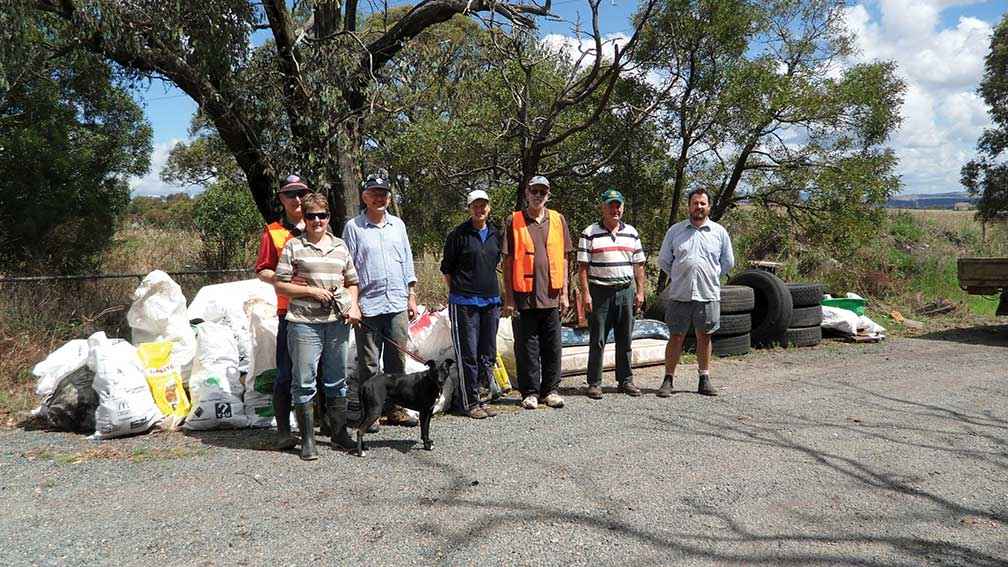 Landcare group members with the rubbish they collected from Poulters Lane, Bylands, on Clean Up Australia Day, 2012.