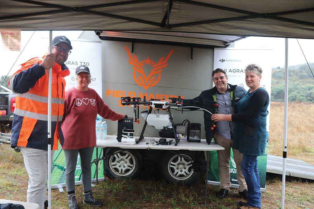 From left, John Davison from Field Master Systems, Jacqui Fulton President of Sunday Creek Dry Creek Landcare Group, Jeff Bethell from C.R. Kennedy and Sonia Sharkey SWGLN Landcare Facilitator at the hand over of the drone.