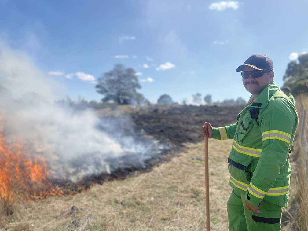 Narrap Unit Ranger Dave Mullins during the cultural burn at Wollert Community Farm in April 2023.
