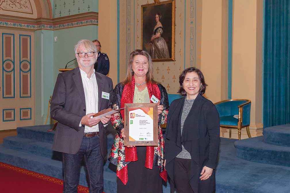 Hugh Mitchell, award judge and son of the late Heather Mitchell, with Sandii Lewis winner of the Heather Mitchell Memorial Fellowship.