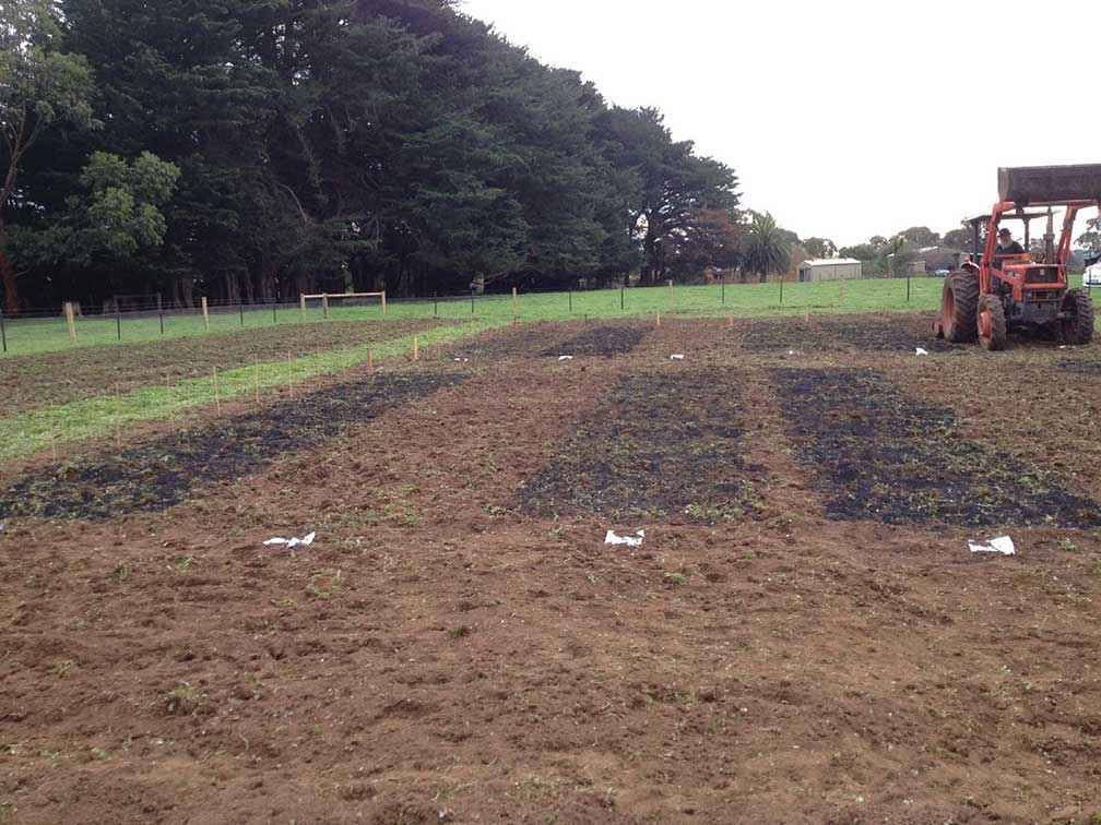 Biochar being incorporated into the demonstration site plots at Portland in June 2016.
