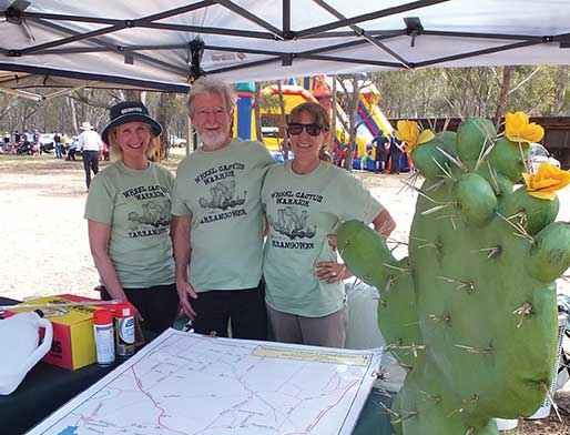 Cactus warriors (from left) Cheryl Kane, Steve Templeton and Bridie O’Rielly educate the local community about wheel cactus at the annual Maldon – Barringhup Agricultural Show.